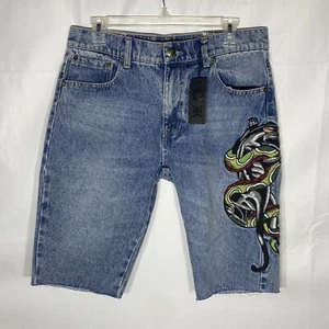 Ed Hardy by Christian Audigier Jean Shorts Embroidered Snake Slim Fit Mens 34 - Picture 1 of 3