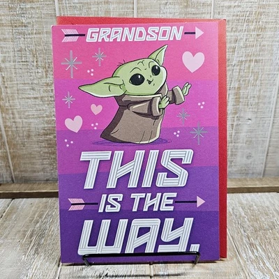 Tarjeta de felicitación Hallmark Día de San Valentín 6x8 nieto Star Wars Yoda rosa púrpura Foto 1 de 4