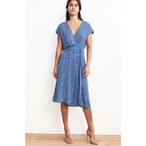 Velvet by Graham & Spencer Tamar Printed Challis Wrap Midi Dress Size Small Blue - Picture 1 of 10