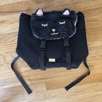Mochila acolchada LUV BETSEY JOHNSON con cordón negra gatito gato Foto 1 de 4