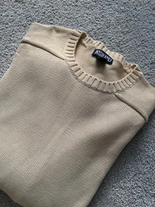 Lands End Mens L 42-44 Cream USA Made Classic Knit Cotton Crew Sweater - Picture 1 of 7