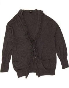 J. CREW Womens Ruffle Front 3/4 Sleeve Cardigan Sweater UK 14 Large Grey AK09 - Picture 1 of 3