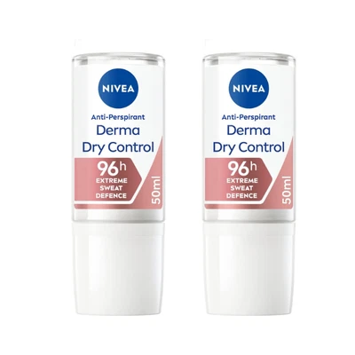 2x NIVEA Derma Dry Control Roll-On 50ml – 96h Antiperspirant for Women