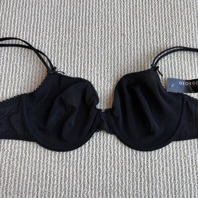 Sujetador Vintage Nuevo con Etiquetas George Malla Sin Forro Con Aros 36B Negro Transparente Años 90 Gótico Foto 1 de 4