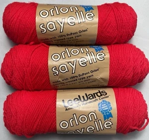 Lot of 3 Vintage Lee Wards Lightweight Orlon Sayelle 1226 Scarlet Skeins Yarn - Picture 1 of 4