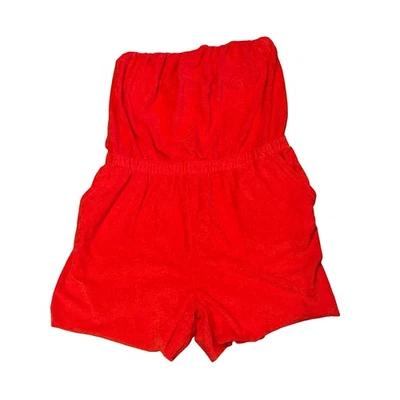 Aerie Offline Red XL Strapless Romper Terrycloth cutoff jumpsuit - Image 1 of 3