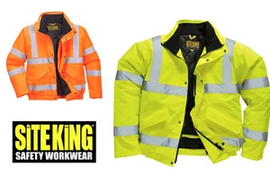 Mens SITE KING Hi Vis Padded Bomber Work Jacket in Yellow & Orange - COAT W2363 - Picture 1 of 5