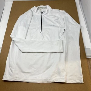 Reebok RBK sportliches weißes Shirt feuchtigkeitsableitend 1/4-Reißverschluss Pullover Größe Small Herren FLECKEN - Bild 1 von 11