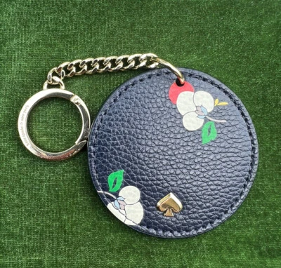 NUEVO SIN ETIQUETAS Kate Spade NY EVA Floral Azul Marino Cuero Disco Llavero Cartera Bolso Dije Foto 1 de 4