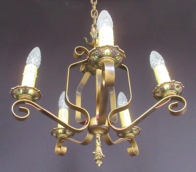  Lámpara de techo candelabro policromada renacimiento español restaurada FX339 Foto 1 de 4