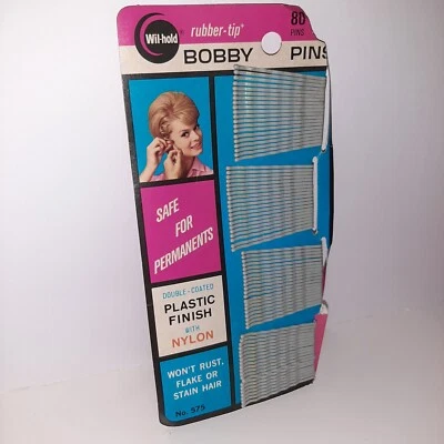 Vintage Bobby Hair Pins WILL HOLD Rubber Tips 80 Pins 60s Plastic Finish w/Nylon - Image 1 of 4