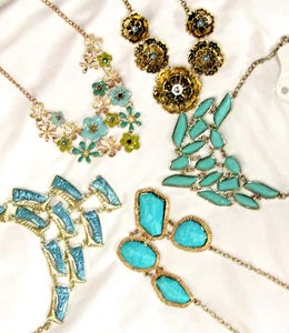 Blue/turquoise statement necklaces collar Lucite crystal gemstone Fast UK delive - Picture 1 of 16