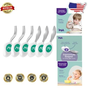 Aqua 6-Piece Toddler Silverware Set - Encourages Independent Eating Habits - Picture 1 of 11