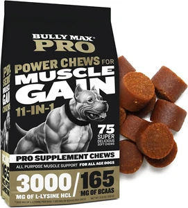 Bully Max 11-In-1 Muscle Gain Power Chews - High Protein Dog Supplement with Ami - Picture 1 of 12