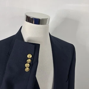 Lands End 44R Blazer Wool Blend Navy Blue Gold Two Button Lined Vented - Picture 1 of 8
