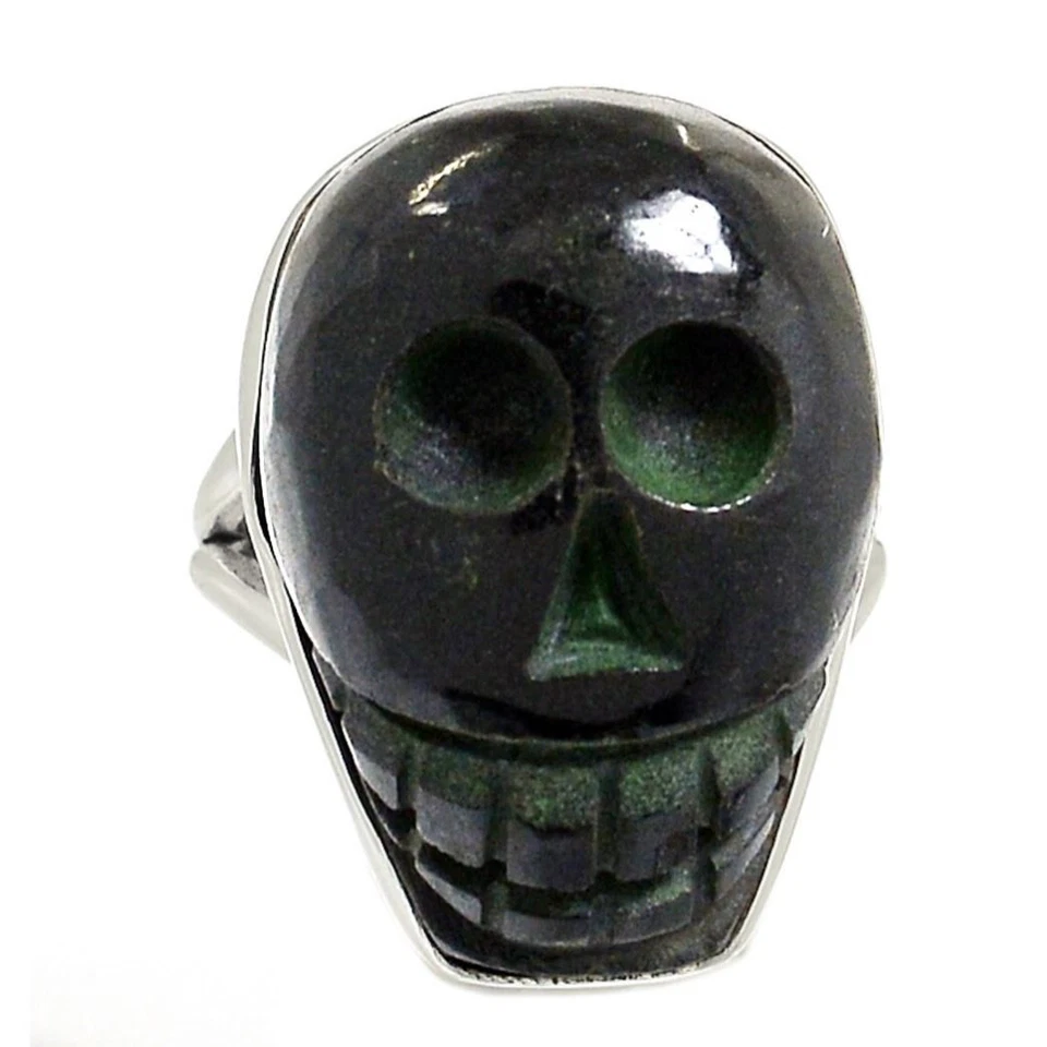Anillo calavera obsidiana plata de ley talla 6 Foto 1 de 2