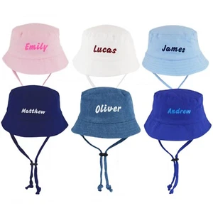 Personalised Name Baby Sun Hat Boy Girl, Custom Bucket Hat with Chin Strap 0-18m - Picture 1 of 53