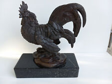 Bronze Rooster Marble Base Country Kitchen Heavy Detailed Sculpture 12 Ht.