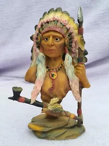 Native American Indian Chief Bust Figurine Statue 6" Vintage Slate Rock Base - Picture 1 of 6