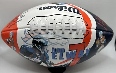 JOHN ELWAY DENVER BRONCOS WILSON SALÓN DE LA FAMA CORTE DE FÚTBOL CON LOGOTIPO DE ESTADÍSTICAS DE CARRERA Foto 1 de 4