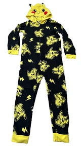 Pokemon Boys One Piece Pajamas Medium Size 8/10 Yellow and Black Hooded Full Zip - Picture 1 of 9