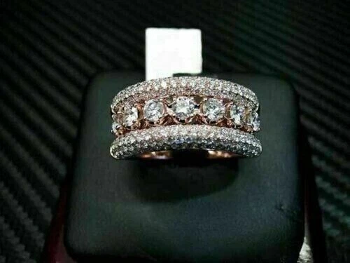 3CT Round Cut Simulated Diamond Men's Wedding Band Ring 14K Rose Gold Plated - Изображение 1 из 1