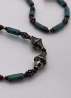 19-inch Native American Silver and Turquoise Beaded Necklace