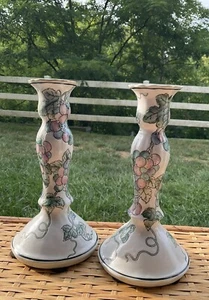Pair of VTG Andrea By Sadek Chinoiserie Berry Candlestick Holder~9 1/4" - Picture 1 of 11