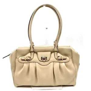 Salvatore Ferragamo Mini Boston Bag Beige Handbag Gancini AB Rank Leather Used - Picture 1 of 7