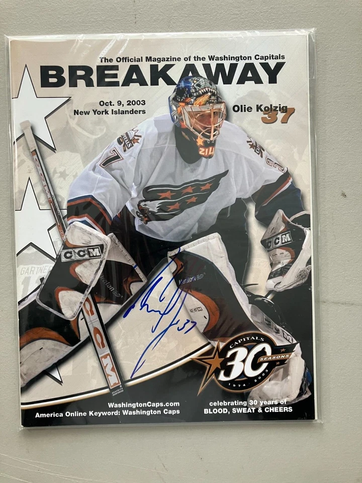 Revista Breakaway autografiada por Olaf Kolzig Washington Capitals temporada 30 Foto 1 de 1