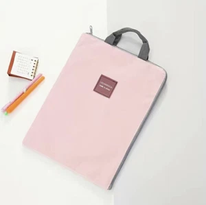 A4 Capacity Document Bag Pink Business Briefcase Storage File Zip Pouch Minimal - Picture 1 of 4