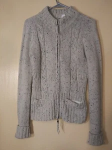 BILLABONG CREAM SPECKLED FULL ZIP SWEATER WOMENS SIZE L - Picture 1 of 6