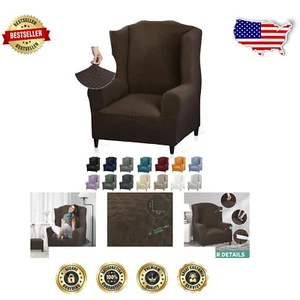Soft Polyester Spandex Wingback Chair Cover in Dark Coffee - Ultimate Protection - Picture 1 of 10