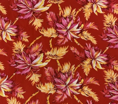 Vintage Faye Burgos Fabric For Marcus Brothers Vibrant Red Hawaiian Print 2 Yds - Image 1 of 4