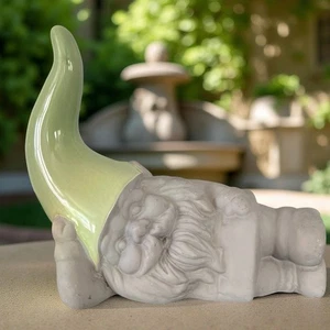 Large Italian Ceramic Garden Gnome Statue – Glazed Green Hat, 11" Long - Picture 1 of 11