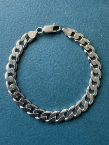 Vintage Italy .925 Sterling Silver Mens Solid Cuban Curb Link Chain Bracelet - Picture 1 of 8
