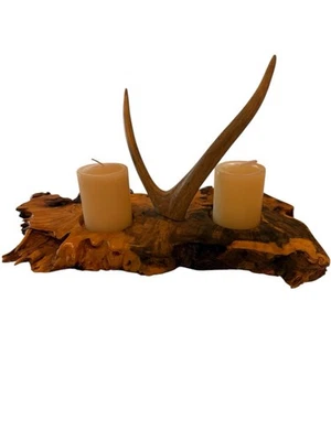 Antler Burlwood Candle Holder Rustic Handmade Cabin Lodge - Image 1 of 4