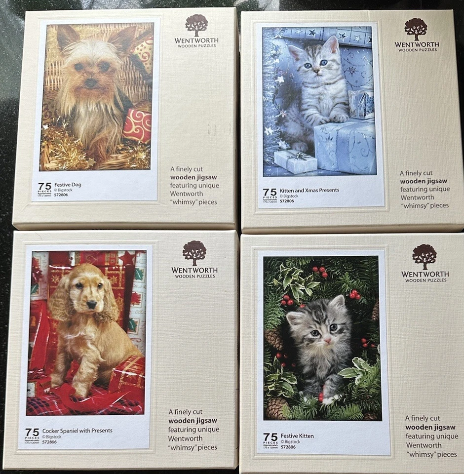 4 rompecabezas de madera Wentworth verdaderamente especiales gatito y cachorro con piezas especiales Foto 1 de 4