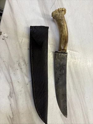 Cuchillo Bowie Skinner de acero hecho a mano mango de hueso funda de cuero refuerzo plateado Foto 1 de 4