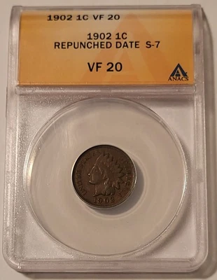 1902 Indian Head Cent RPD S-7 VF20 ANACS - Image 1 of 4