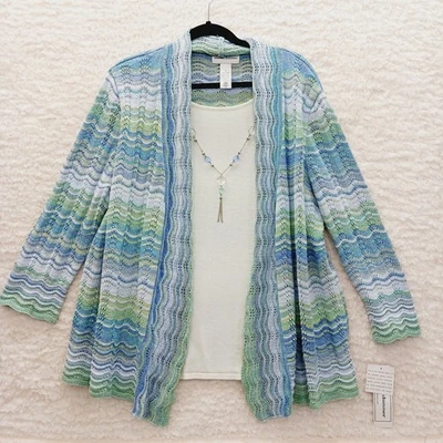 Свитер комплект размер L ожерелье зеленый синий прибрежный классический опрятный новый с Ярлыками Chevron Resort - Изображение 1 из 4