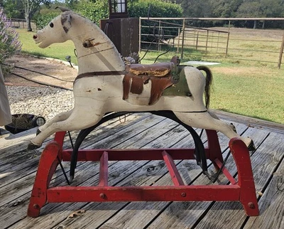 古董 19 世纪末 20 世纪初 惠特尼·里德滑翔摇马 原件 罕见 — 第 1/4 张图片