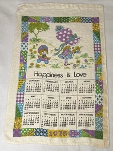 Vintage Linen Tea Towel 1976 Calendar Happiness Is Love - Picture 1 of 1