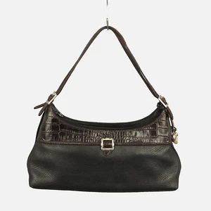 Brighton Y2K Leather Shoulder Bag Black Brown Croc Embossed Contrast Zip Closure - Picture 1 of 12
