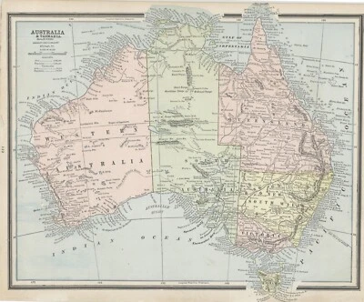 c1866 George Cram's Australia y Tasmania (mapa antiguo original impreso color) Foto 1 de 4