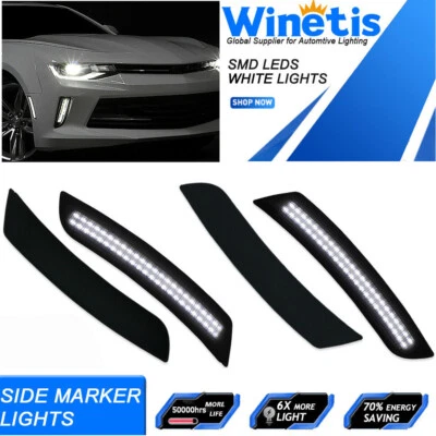 White Front Rear LED Side Marker Lights Fender Lamps For Chevy Camaro 2016-2022 - Image 1 of 4