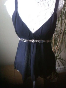 Pure Silk Navy Nougat Strappy Formal Top. Sz2(S). Exquisite. - Picture 1 of 6