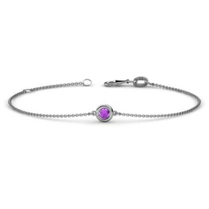 Round Amethyst Solitaire Station Minimalist Bracelet 1/6 ct 14K Gold JP:183736 - Picture 1 of 16
