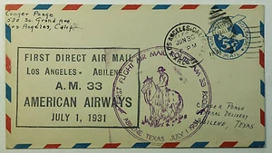 1939 First Direct Flight Los Angeles to Abilene TX 5c Postal Stationery AM 33 - Picture 1 of 2