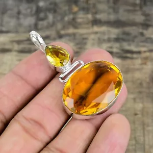 Citrino Gema Hecho a Mano 925 Plata de Ley Joyería Colgante Para Bodas - Imagen 1 de 4
